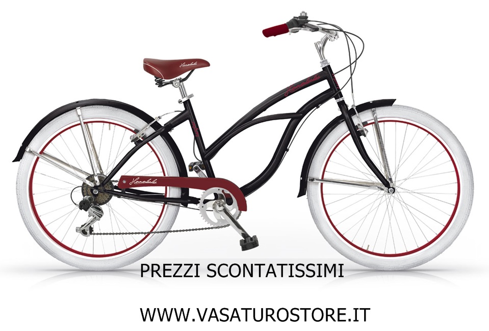 Bicicletta Cruiser Donna Honolulu Mbm 26 Nero Bici City Bike Ciclo Cambio Shimano